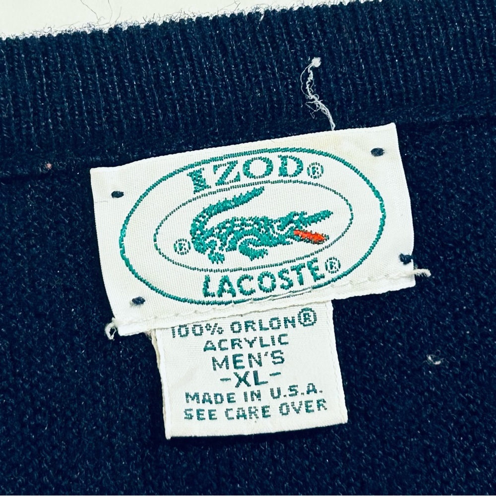 Vintage Izod x LaCoste Navy V-Neck Sweater Men's XL 100% Orlon Acrylic IBM PS/2 - Picture 5 of 6